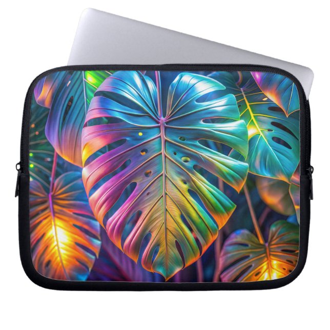 Housse Pour Ordinateur Portable Feuilles néons tropicaux (Devant)