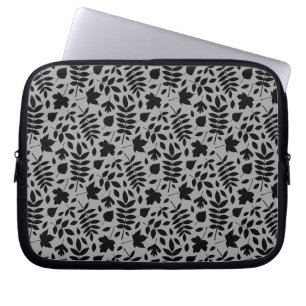 Housse Pour Ordinateur Portable Feuilles tombés Rpt Motif noir sur gris