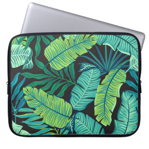 Housse Pour Ordinateur Portable Feuilles tropicaux verts : motif vintage.
