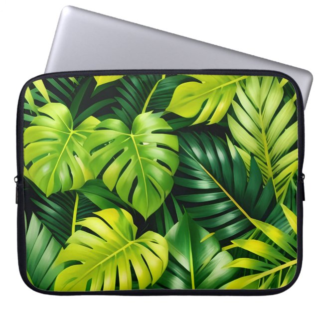 Housse Pour Ordinateur Portable Feuilles Vertes Tropicales  (Devant)