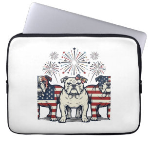Housse Pour Ordinateur Portable Feux d'artifice de Bouledogue patriotique Gravure