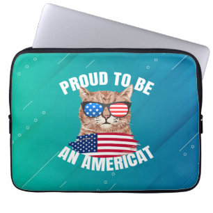 Housse Pour Ordinateur Portable Fier d'être Américat Cat USA Drapeau Happy Quatriè
