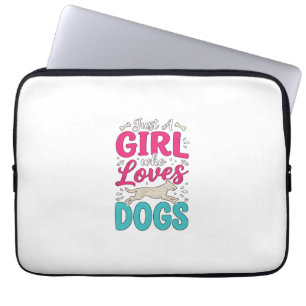 Housse Pour Ordinateur Portable Fille aime les chiens Typographie de gravure vinta