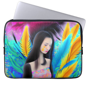 Housse Pour Ordinateur Portable Fille asiatique abstraite belle mais triste Coloré