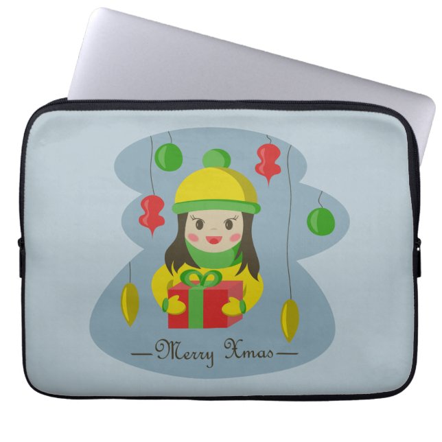 Housse Pour Ordinateur Portable Fille avec boîte cadeau de Noël (Devant)