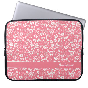 Housse Pour Ordinateur Portable Fille Blush rose Fleurs tropicales Monogramme