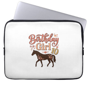 Housse Pour Ordinateur Portable Fille d'anniversaire 10 Cheval Floral Design Vecto