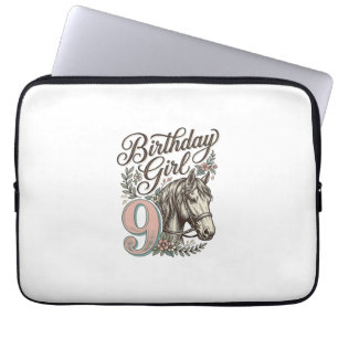 Housse Pour Ordinateur Portable Fille d'anniversaire 9 Cheval Floral Gravure Vinta