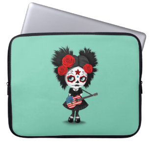 Housse Pour Ordinateur Portable Fille de crâne de sucre jouant la guitare de