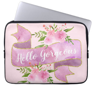 Housse Pour Ordinateur Portable Fille Joli Floral Rose Rose Bonjour Gorgeous Or