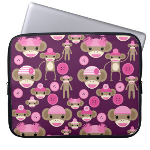 Housse Pour Ordinateur Portable Fille mignonne rose singes Filles sur violet
