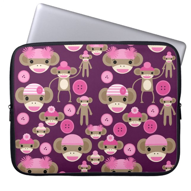 Housse Pour Ordinateur Portable Fille mignonne rose singes Filles sur violet (Devant)