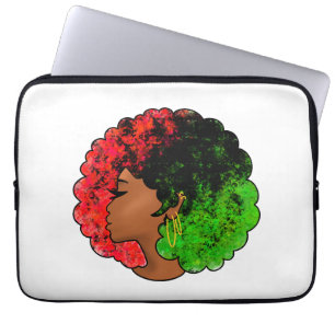 Housse Pour Ordinateur Portable Fille noire panafricaine femme rouge vert fierté a