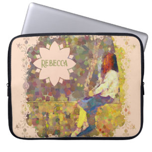 Housse Pour Ordinateur Portable Fille rêveuse sur mur Géométrie colorée abstraite