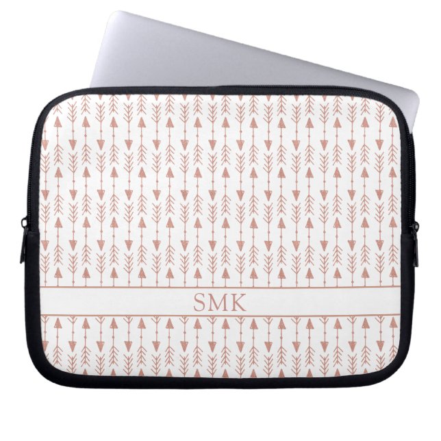 Housse Pour Ordinateur Portable Fille Rose Gold Foil Tribal Flèches Monogramme (Devant)