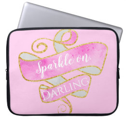 Housse Pour Ordinateur Portable Fillette rose doré paillettes scintillent, chérie