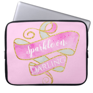 Housse Pour Ordinateur Portable Fillette rose doré paillettes scintillent, chérie