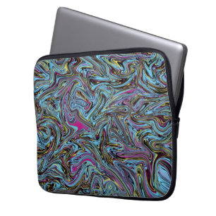 Housse Pour Ordinateur Portable Fils Abstraits marbrés Noir rose bleu jaune