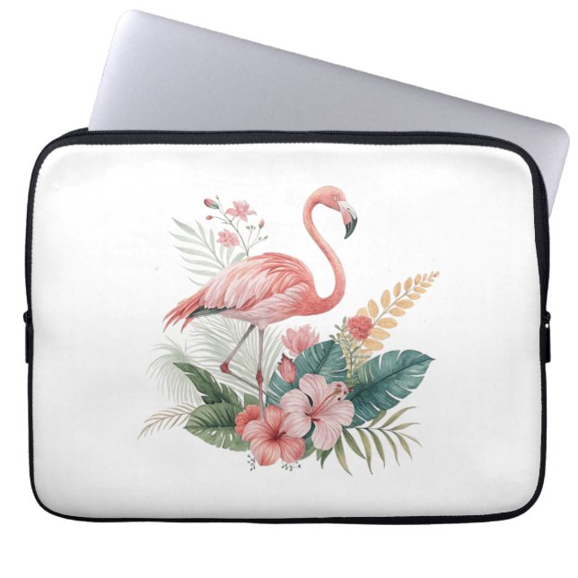 Housse Pour Ordinateur Portable Flamant aux fleurs (Devant)
