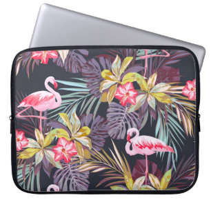Housse Pour Ordinateur Portable Flamant rose Tropical : Motif sans couture d'été