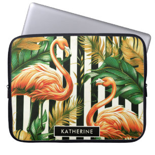 Housse Pour Ordinateur Portable Flamant rose vintage Retro Stripes