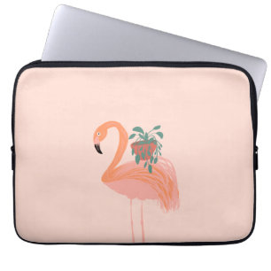 Housse Pour Ordinateur Portable Flamant tropical avec plante en pot dessinée à la