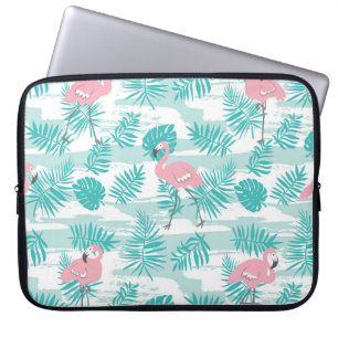 Housse Pour Ordinateur Portable flamants roses, feuilles de palmiers verts, tropic