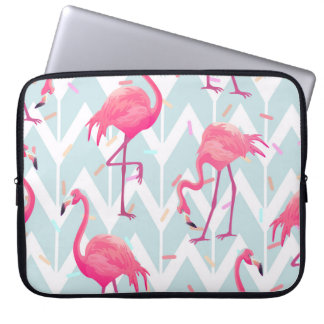 Housse Pour Ordinateur Portable Flamants roses gris clair : Vintage tropical.