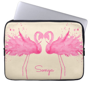 Housse Pour Ordinateur Portable Flamants roses mignons avec votre nom