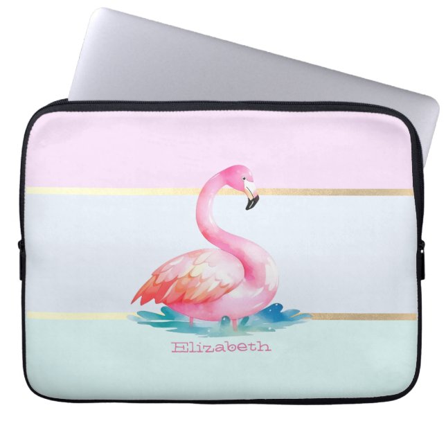 Housse Pour Ordinateur Portable Flamants roses pastel moderne rayé (Devant)