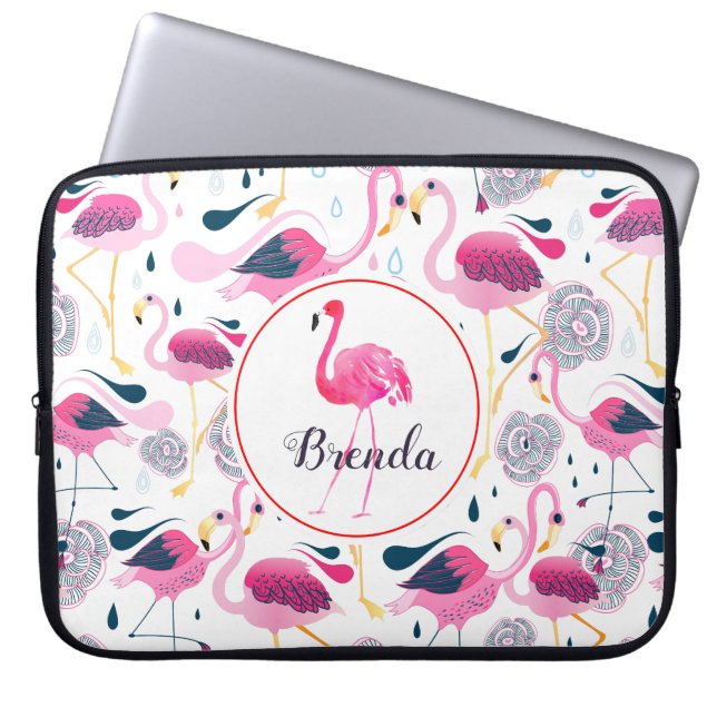 Housse Pour Ordinateur Portable Flamants roses roses mignons Motif Monogramme (Devant)