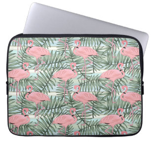 Housse Pour Ordinateur Portable Flamants roses roses mignons Palm Leafs Motif d'ar