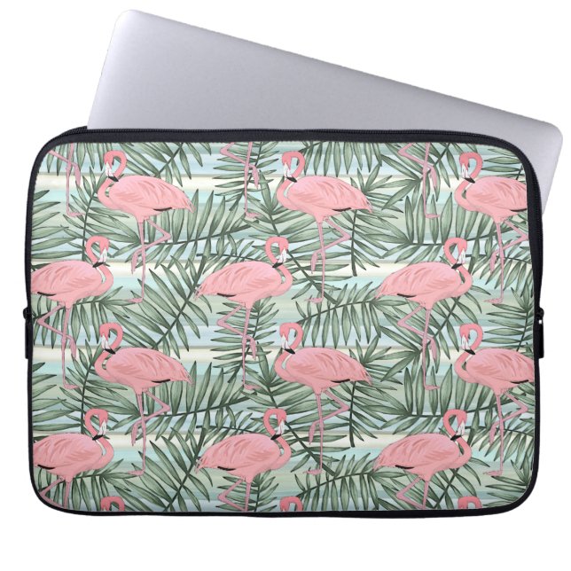 Housse Pour Ordinateur Portable Flamants roses roses mignons Palm Leafs Motif d'ar (Devant)