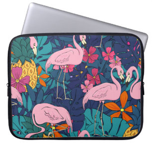 Housse Pour Ordinateur Portable Flamants roses sur un arrière - plan de feuilles t