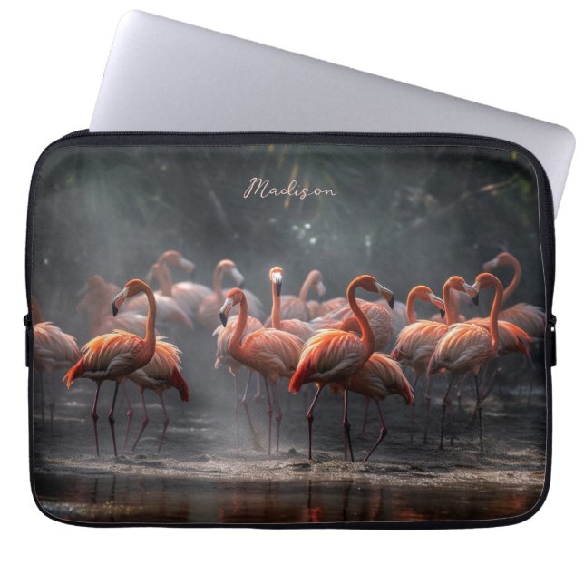 Housse Pour Ordinateur Portable Flamants roses tropicaux nom personnalisé (Devant)