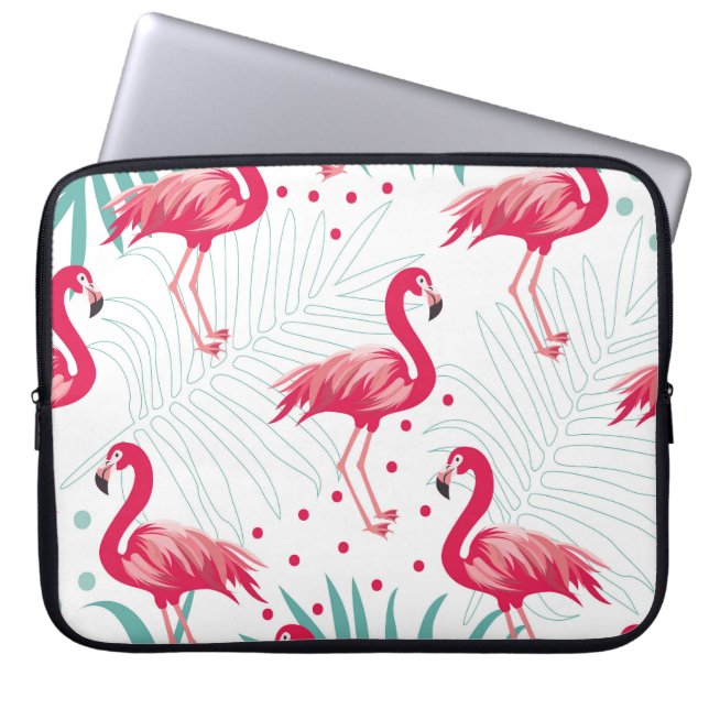 Housse Pour Ordinateur Portable Flamingo tropical et feuille, motif d'été. (Devant)