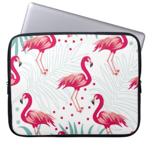 Housse Pour Ordinateur Portable Flamingo tropical et feuille, motif d'été.