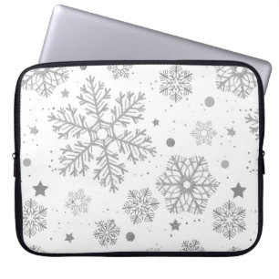 Housse Pour Ordinateur Portable Flammes de neige en argent sur blanc