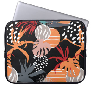 Housse Pour Ordinateur Portable Fleur Abstraite et feuilles tropicaux dessinent co
