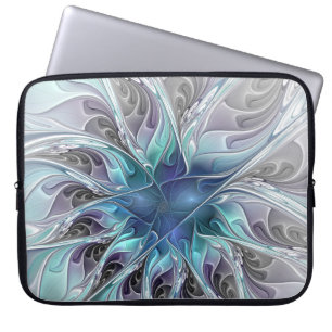 Housse Pour Ordinateur Portable Fleur Abstraite Fractale Moderne Avec Bleu