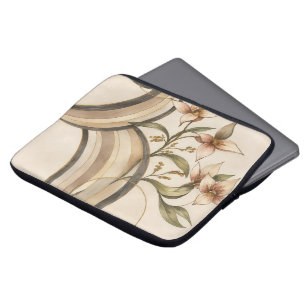 Housse Pour Ordinateur Portable Fleur abstraite terreuse et lignes de calligraphie