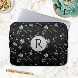 Housse Pour Ordinateur Portable Fleur Bleue Monogrammée 'Ne m'oublie pas' Aquarell