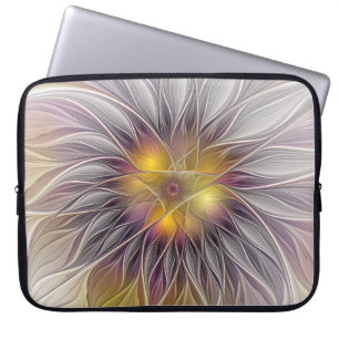 Housse Pour Ordinateur Portable Fleur colorée lumineuse, fractale moderne abstrait