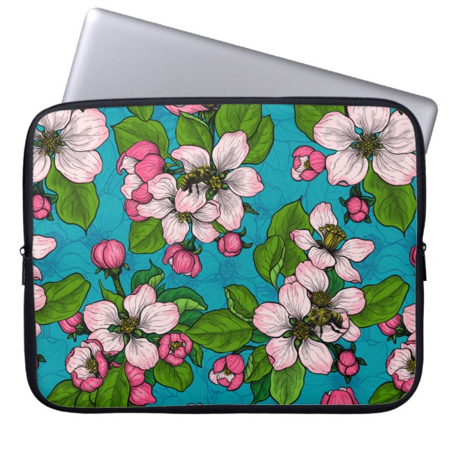 Housse Pour Ordinateur Portable Fleur d'Apple sur le turquoise (Devant)