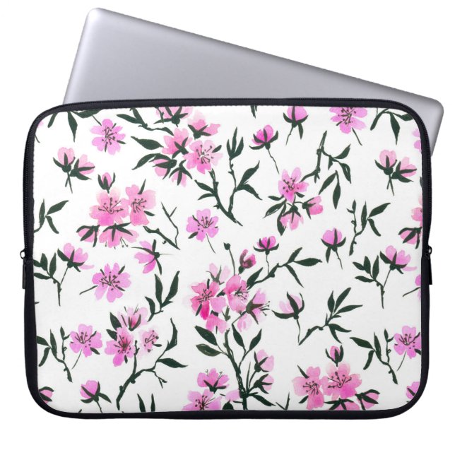 Housse Pour Ordinateur Portable Fleur de cerisier blanc sur blanc (Devant)