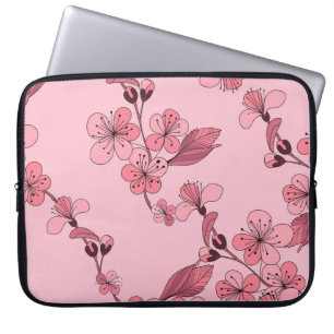 Housse Pour Ordinateur Portable Fleur de cerisier rose sur arrière - plan blanc.