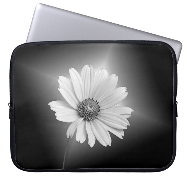 Housse Pour Ordinateur Portable Fleur de cosmos blanc sur noir (Devant)