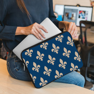 Housse Pour Ordinateur Portable Fleur de Lis Motif, Royal French, Crème sur Blue