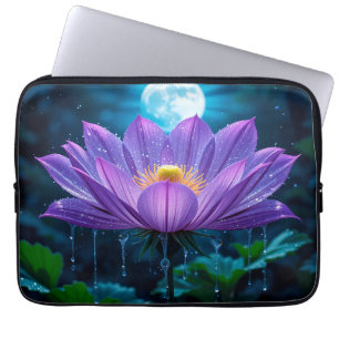 Housse Pour Ordinateur Portable Fleur de lotus pourpre sous la lumière de la lune