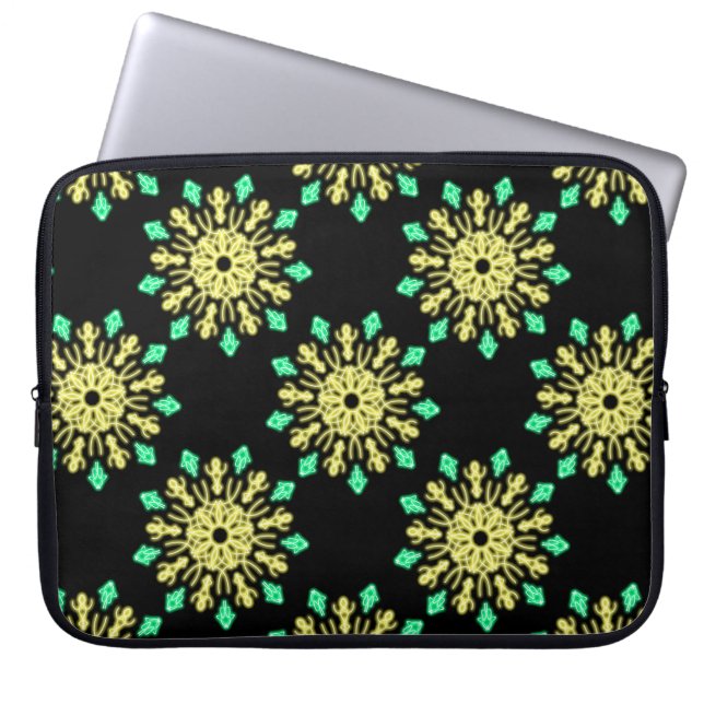Housse Pour Ordinateur Portable Fleur de néon jaune et vert (Devant)